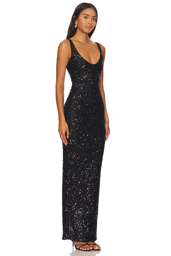 Black Janhvi Maxi Dress, angled front view