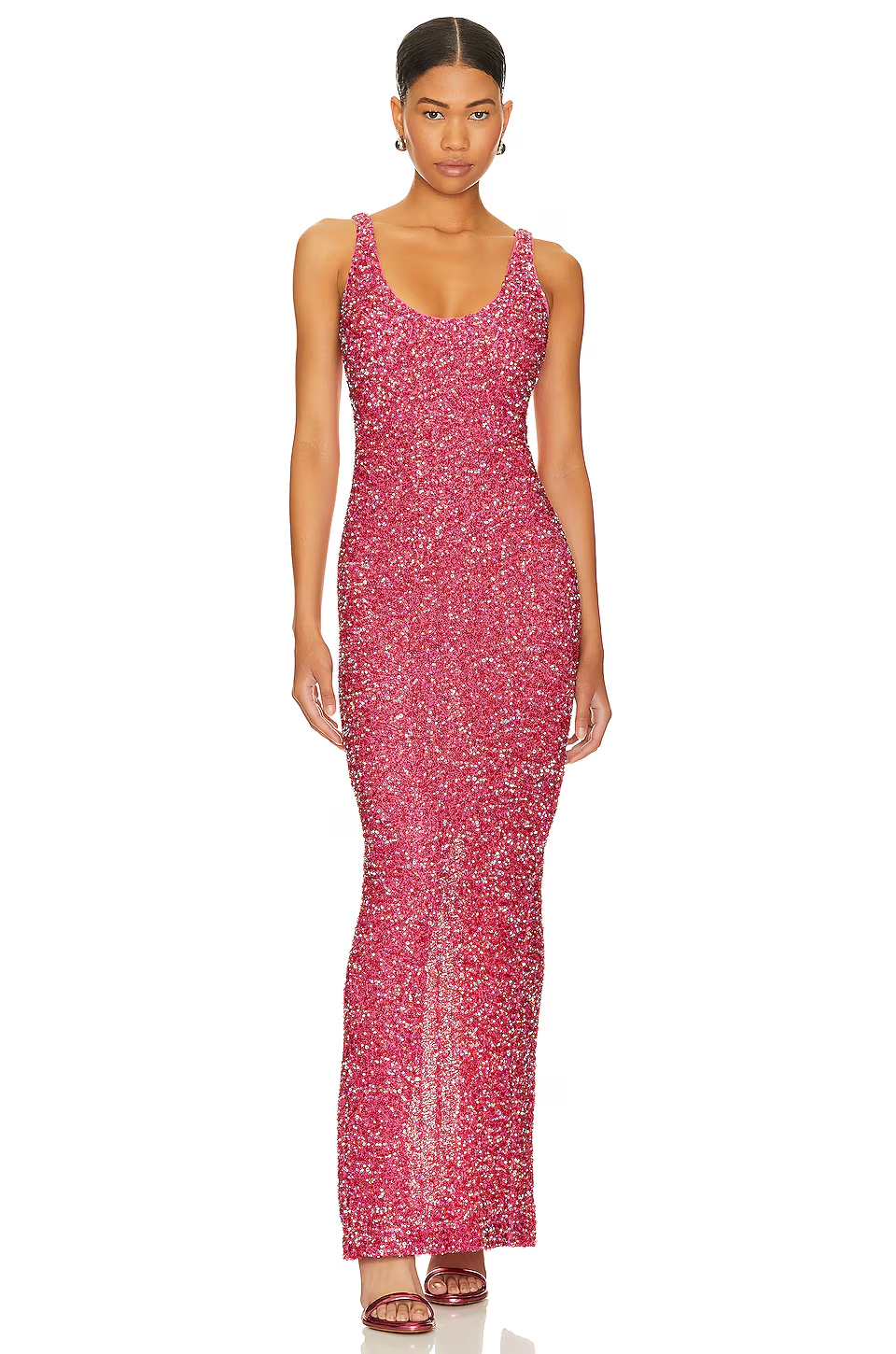 Hot Pink Janhvi Maxi Dress, full-length front view