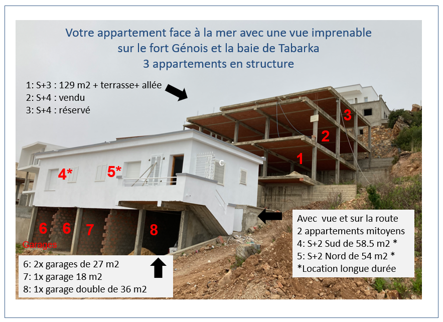 شقة S+3 للبيع في طبرقة‎، طبرقة‎، جندوبة