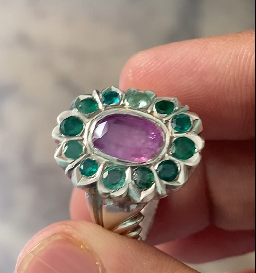 Custom Ruby and Emerald Halo Ring - Image 1