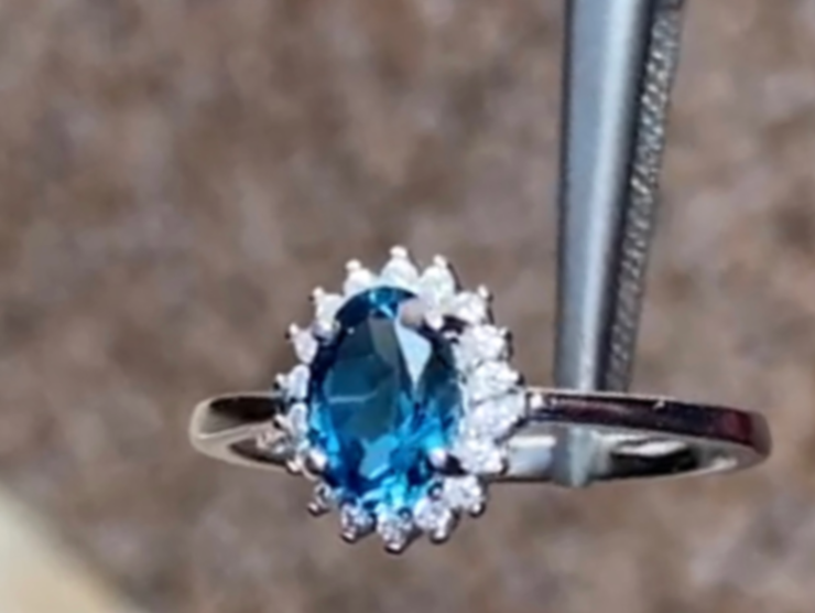 Teal Sapphire Halo Ring thumbnail 2