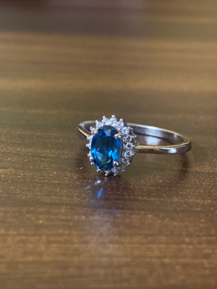 Teal Sapphire Halo Ring thumbnail 3