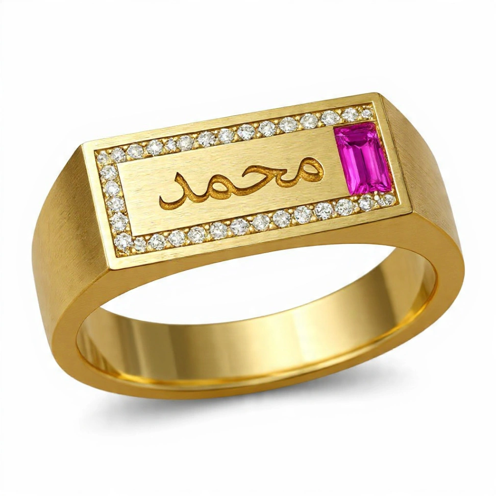Gemstone Calligraphy RIng For Men thumbnail 2