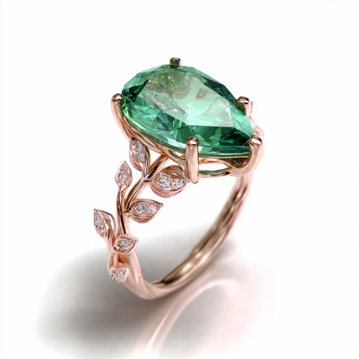 Elegant Pear-Cut Emerald Ring with Floral Diamond Accent - Image 1