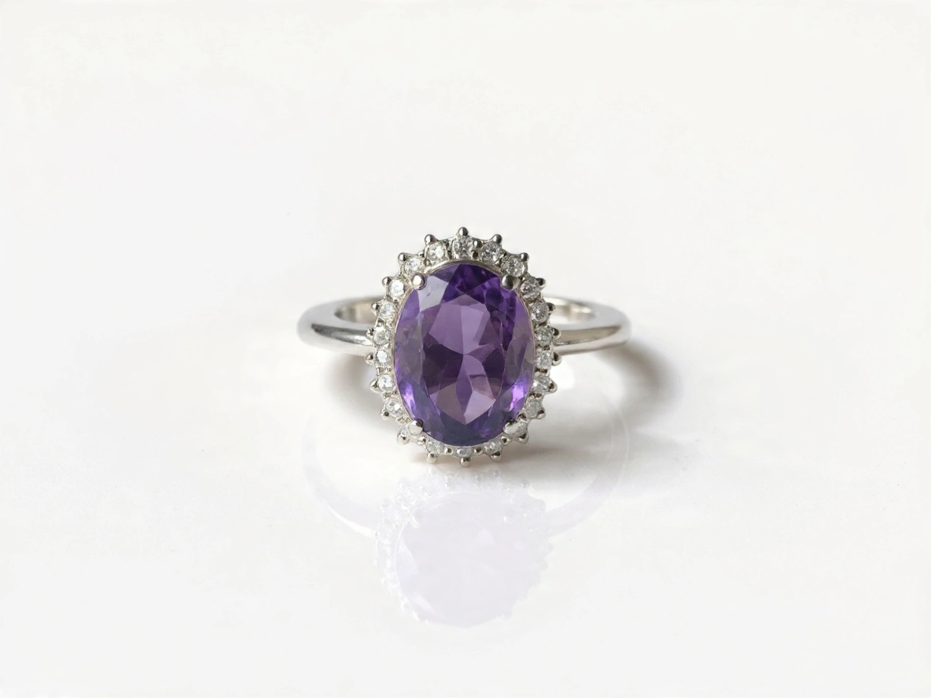 Amethyst Halo ring for women  thumbnail 5