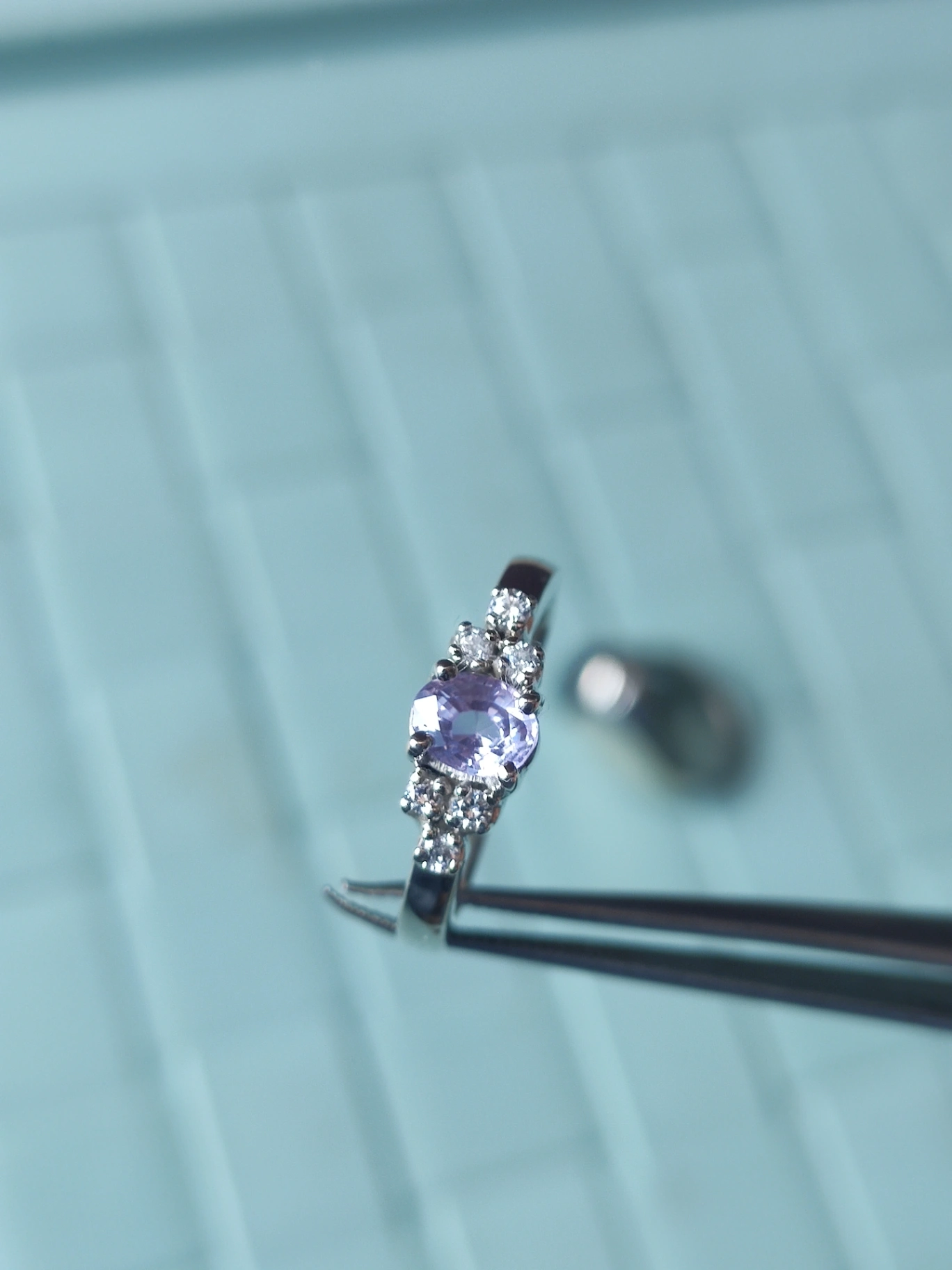 Violet/Pink Sapphire Halo ring for women  thumbnail 5