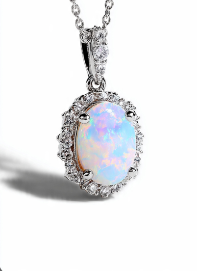 Halo Fire opal Silver pendent D1 - Image 1