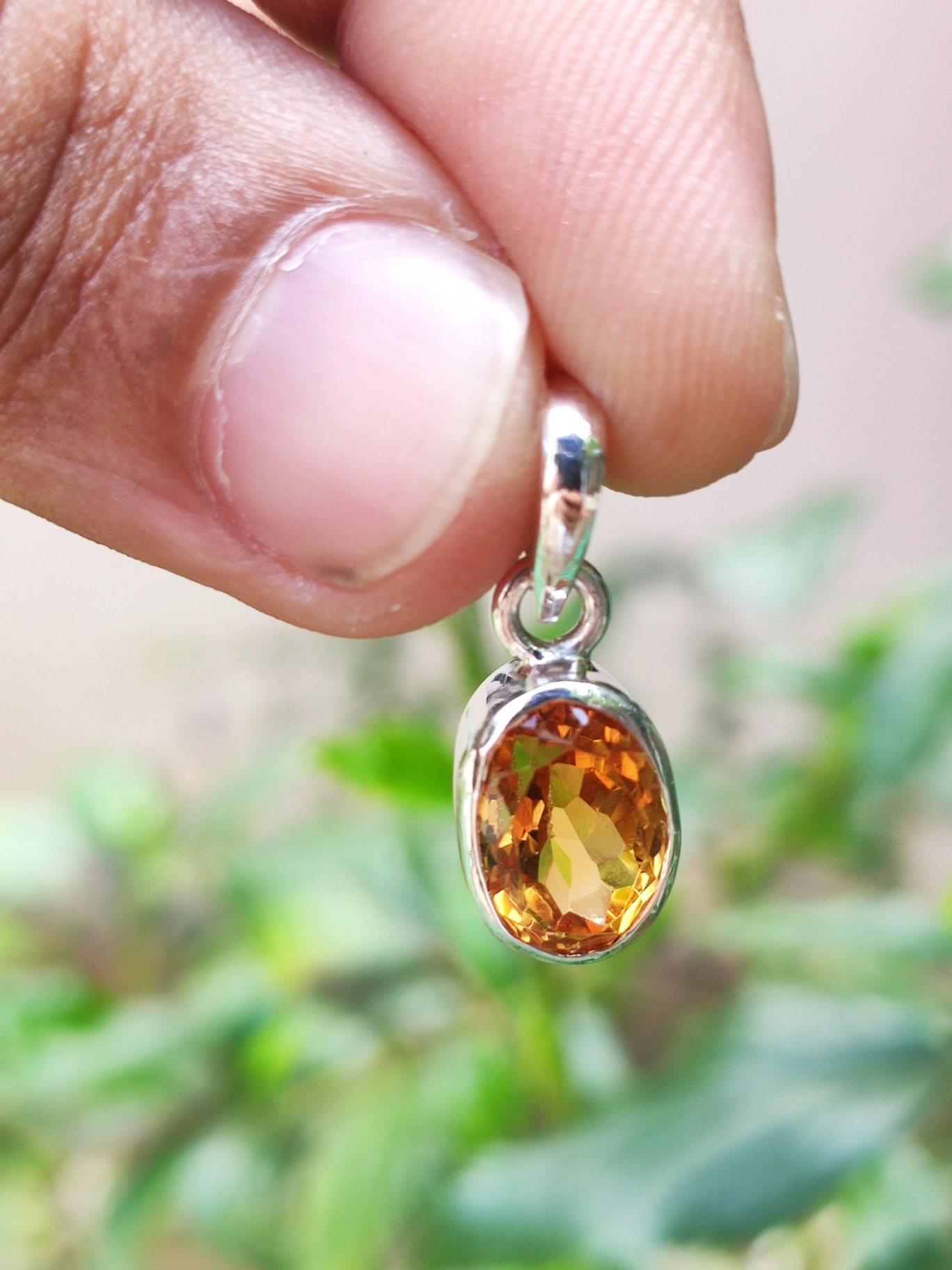 Yellow Sapphire Pendant/Locket (Pusparagham/Pukraj Stone Silver  Pendant) Natural Gemstone - Image 1
