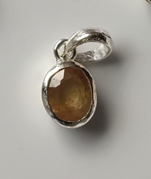 Yellow Sapphire Pendant/Locket (Pusparagham/Pukraj Stone Silver  Pendant) Natural Gemstone thumbnail 3