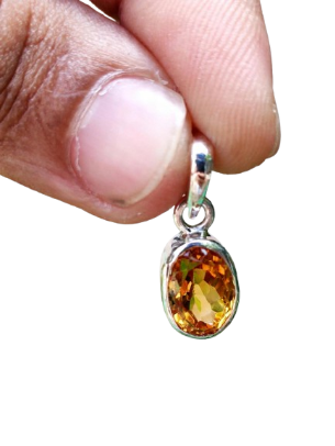Yellow Sapphire Pendant/Locket (Pusparagham/Pukraj Stone Silver  Pendant) Natural Gemstone thumbnail 4