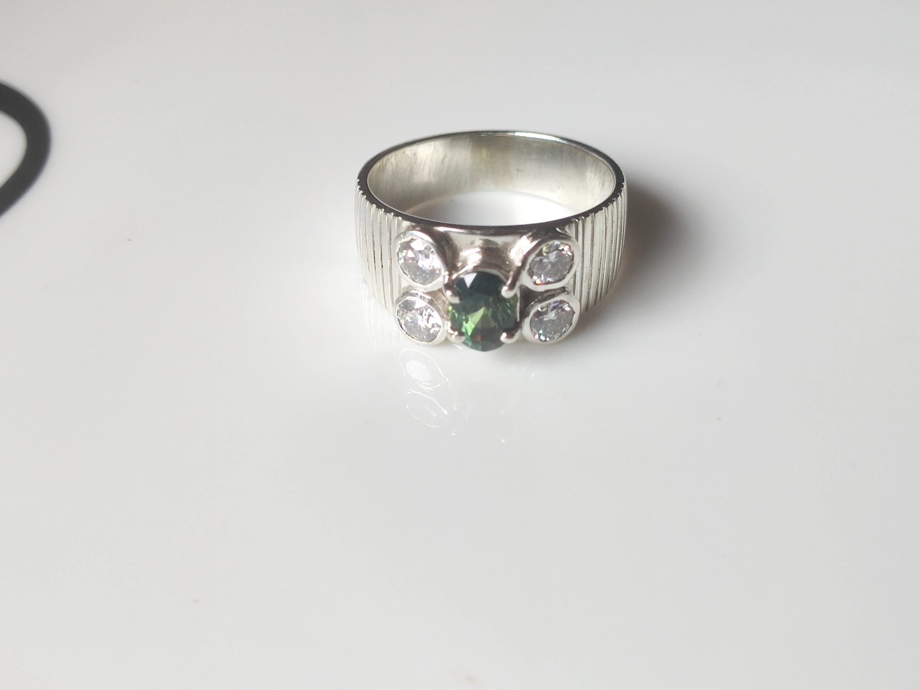 Green Sapphire Sterling Silver Ring - Image 1