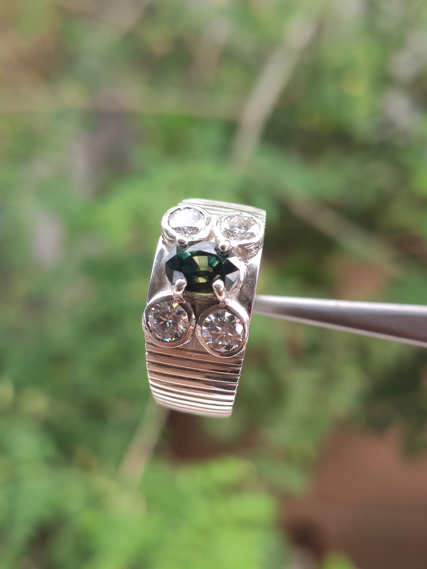 Green Sapphire Sterling Silver Ring thumbnail 5
