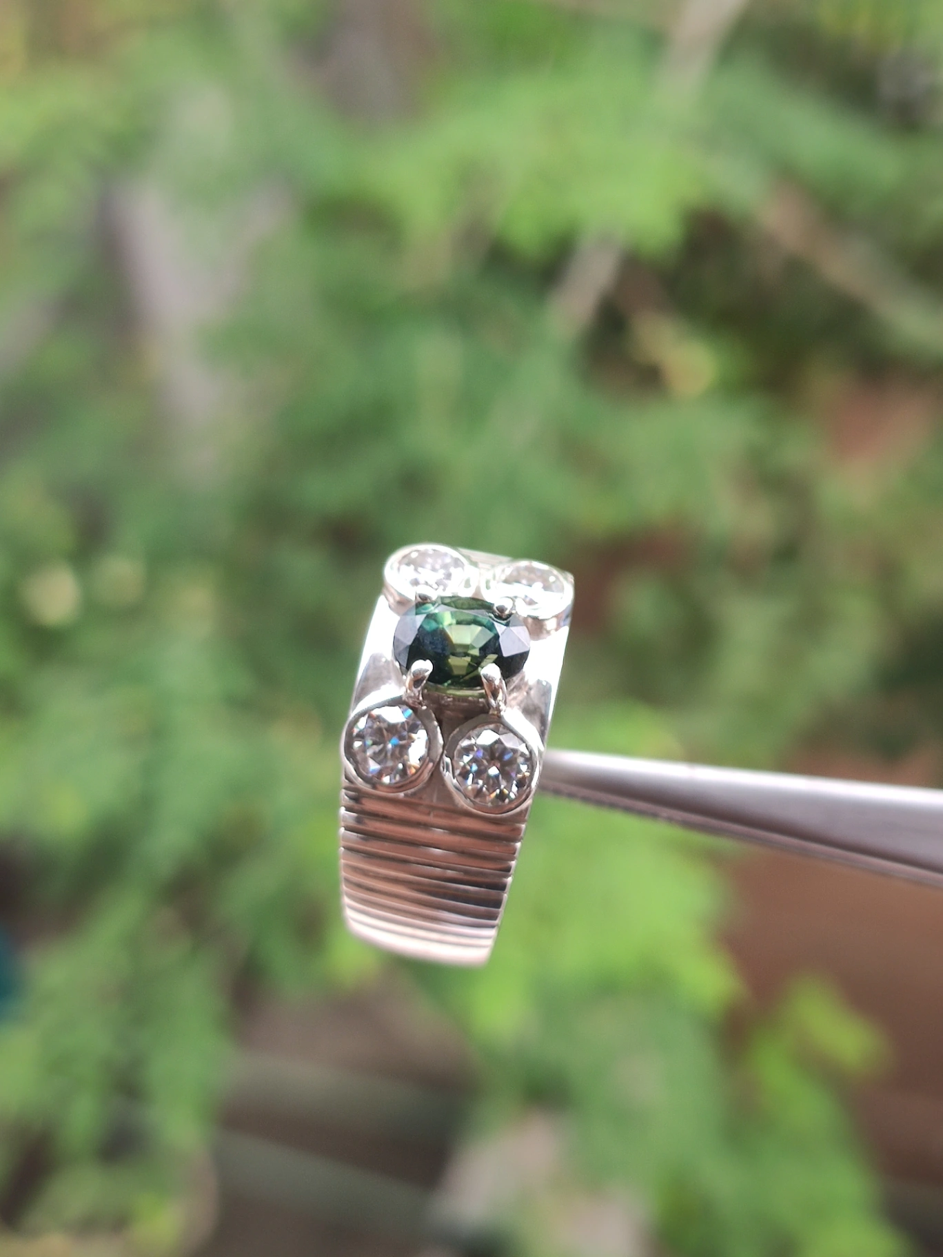 Green Sapphire Sterling Silver Ring thumbnail 3