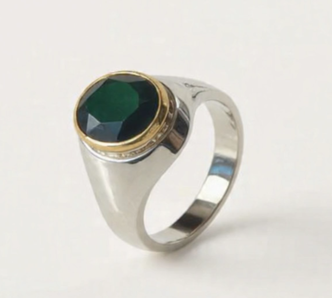 Sapphire Sterling Silver Ring With Gold Colour Rhodium Plated Bezel - Image 1