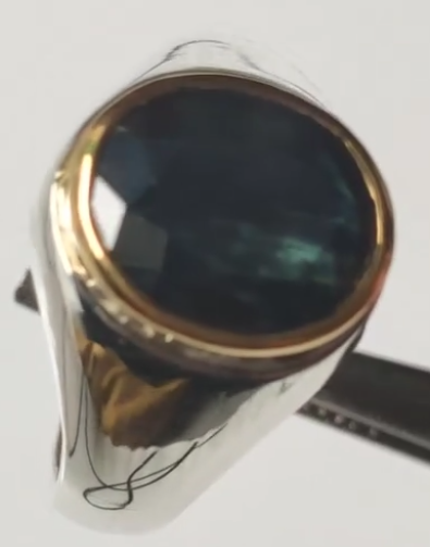 Sapphire Sterling Silver Ring With Gold Colour Rhodium Plated Bezel thumbnail 3