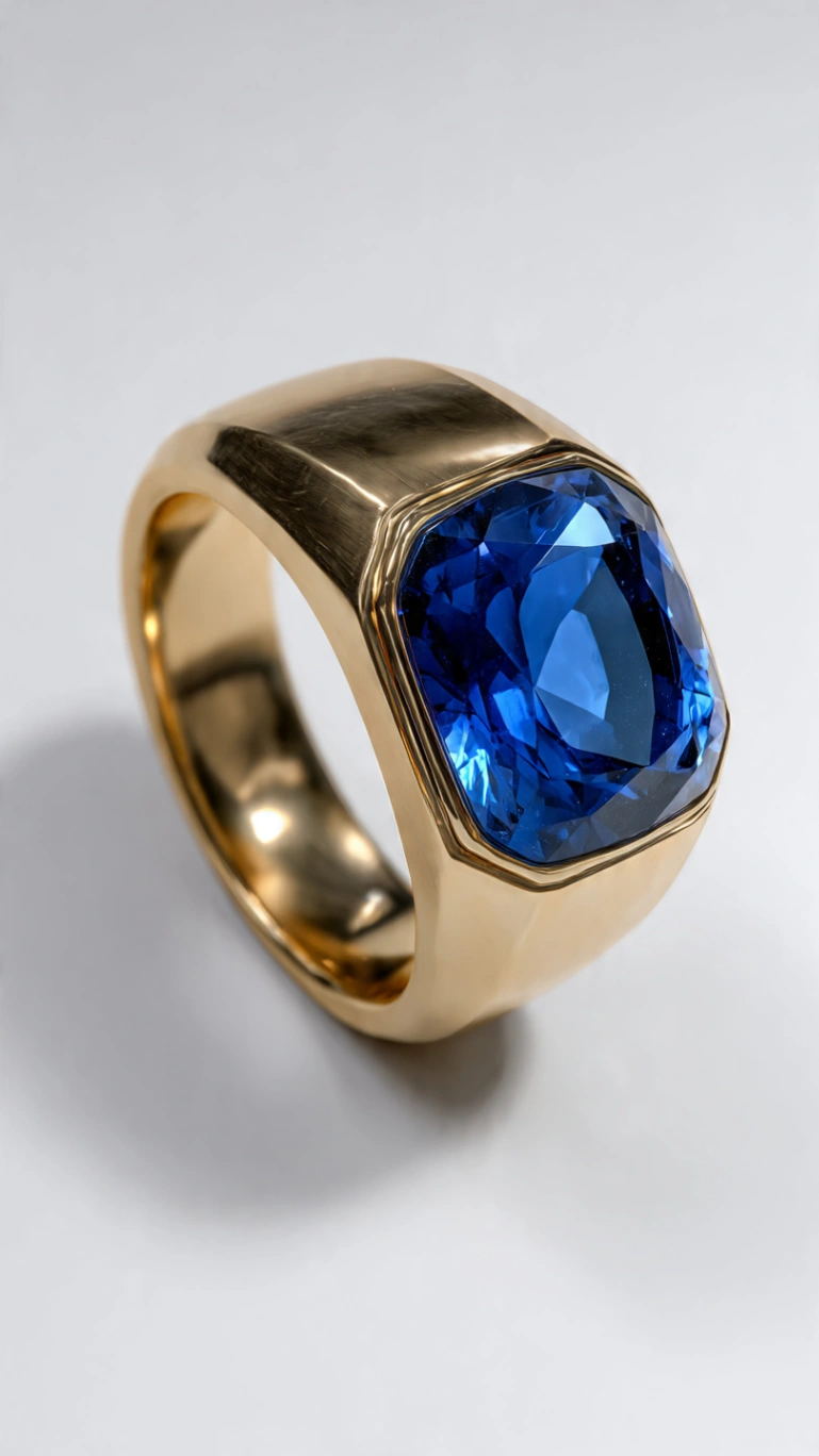Blue Sapphire Cushion Mixed Cut Sterling Silver Ring  - Image 1
