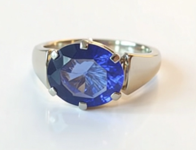 Blue Sapphire Oval Mixed Cut Sterling Silver Ring  thumbnail 2