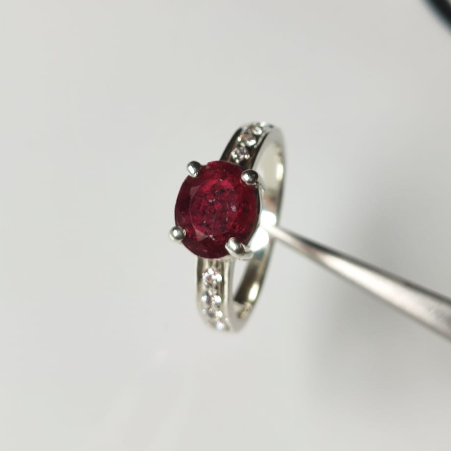 Ruby Oval Mixed Cut Sterling Silver Solitaire Ring  - Image 1