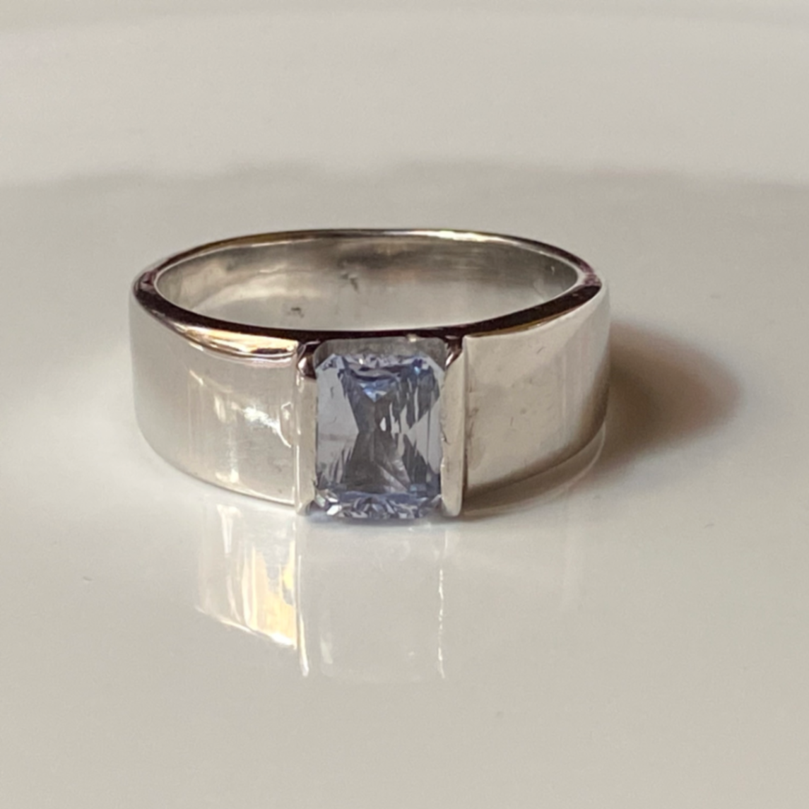 White Sapphire Octagon Mixed Cut Sterling Silver Ring  thumbnail 2