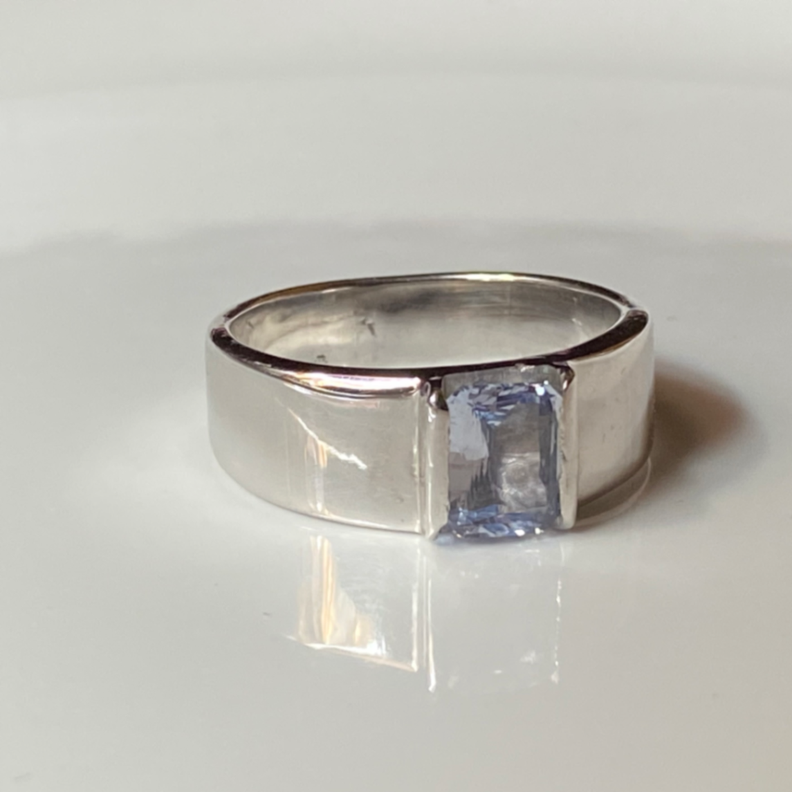 White Sapphire Octagon Mixed Cut Sterling Silver Ring  thumbnail 4