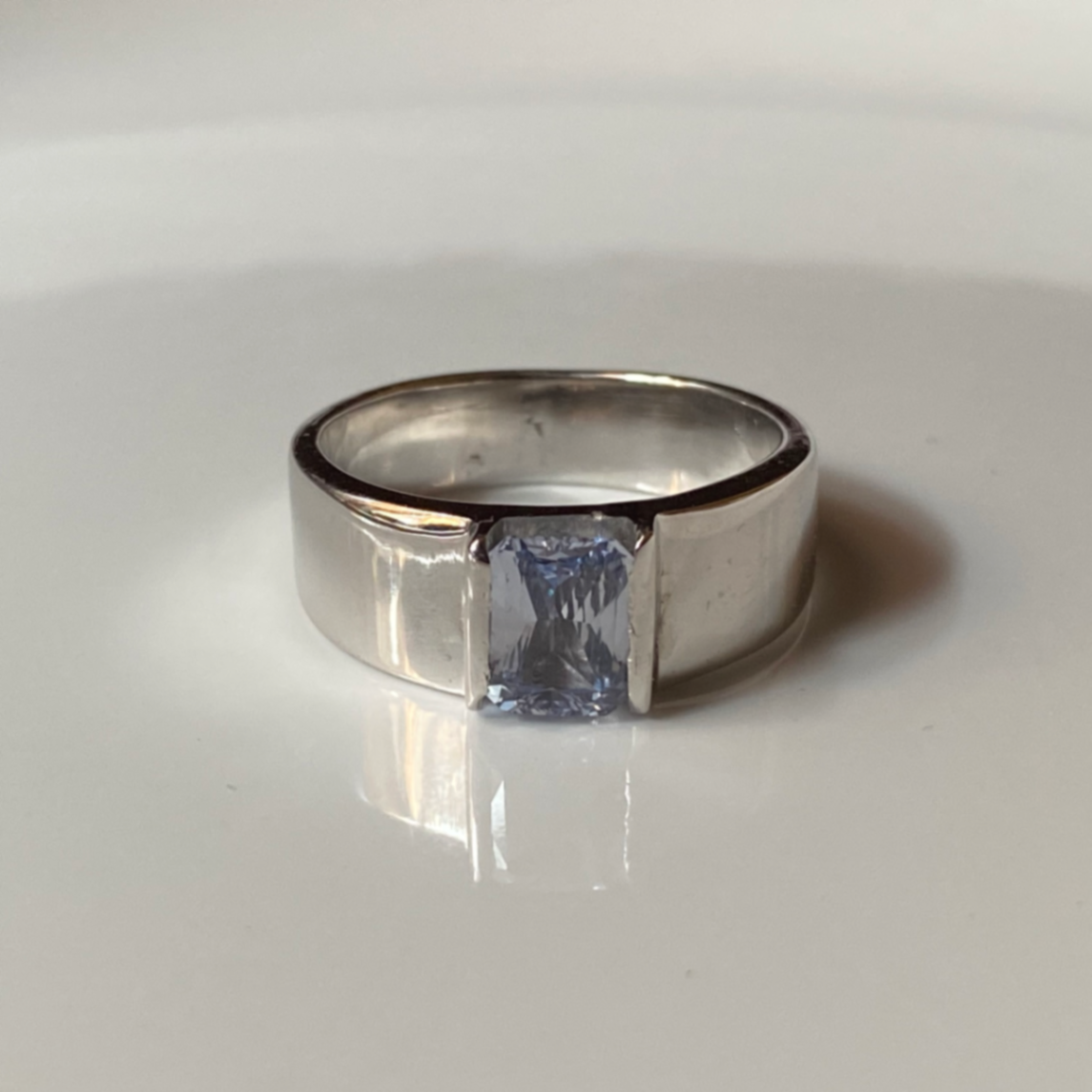 White Sapphire Octagon Mixed Cut Sterling Silver Ring  thumbnail 5