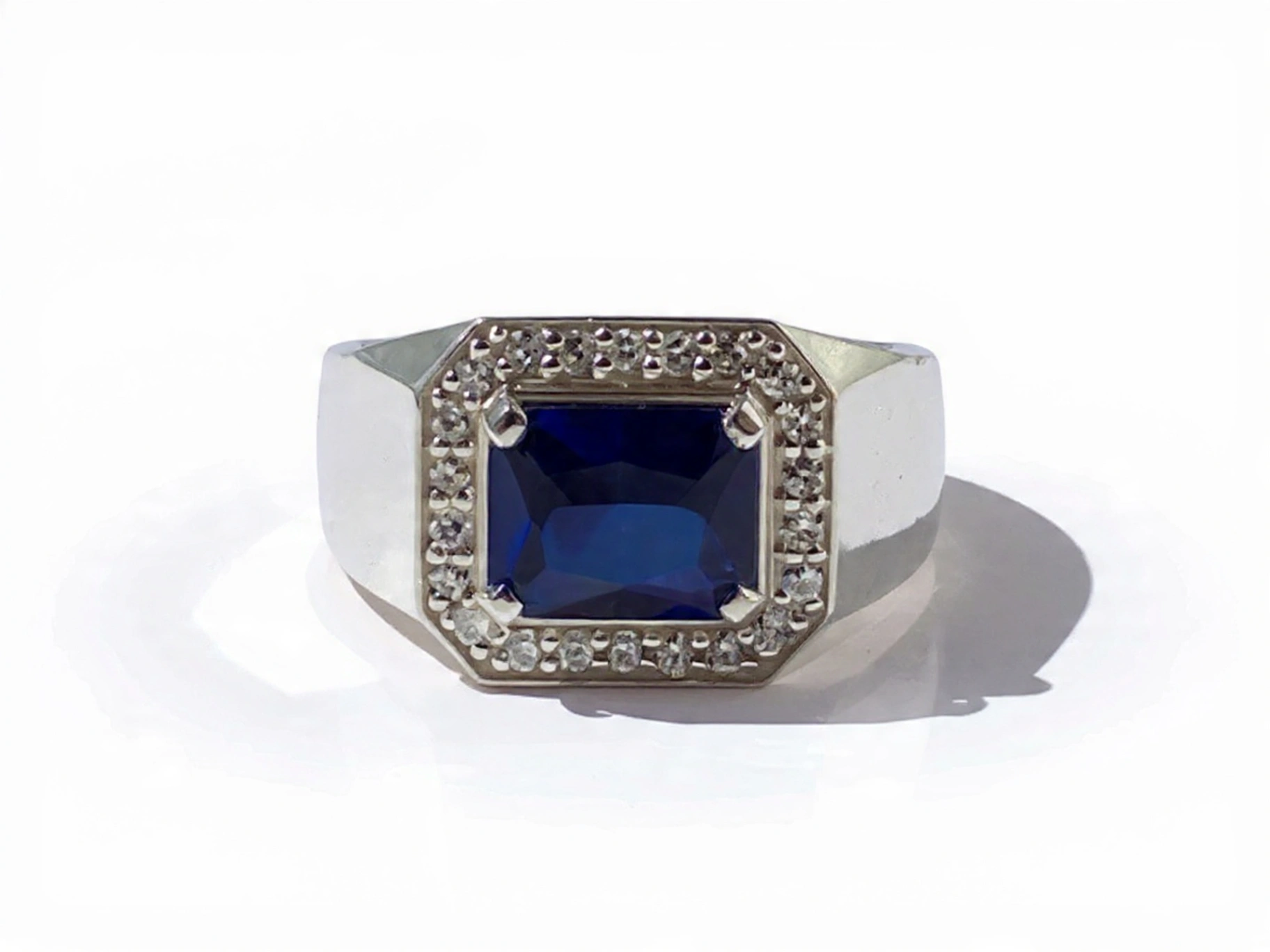 Blue Sapphire Sterling Silver Halo Ring thumbnail 2