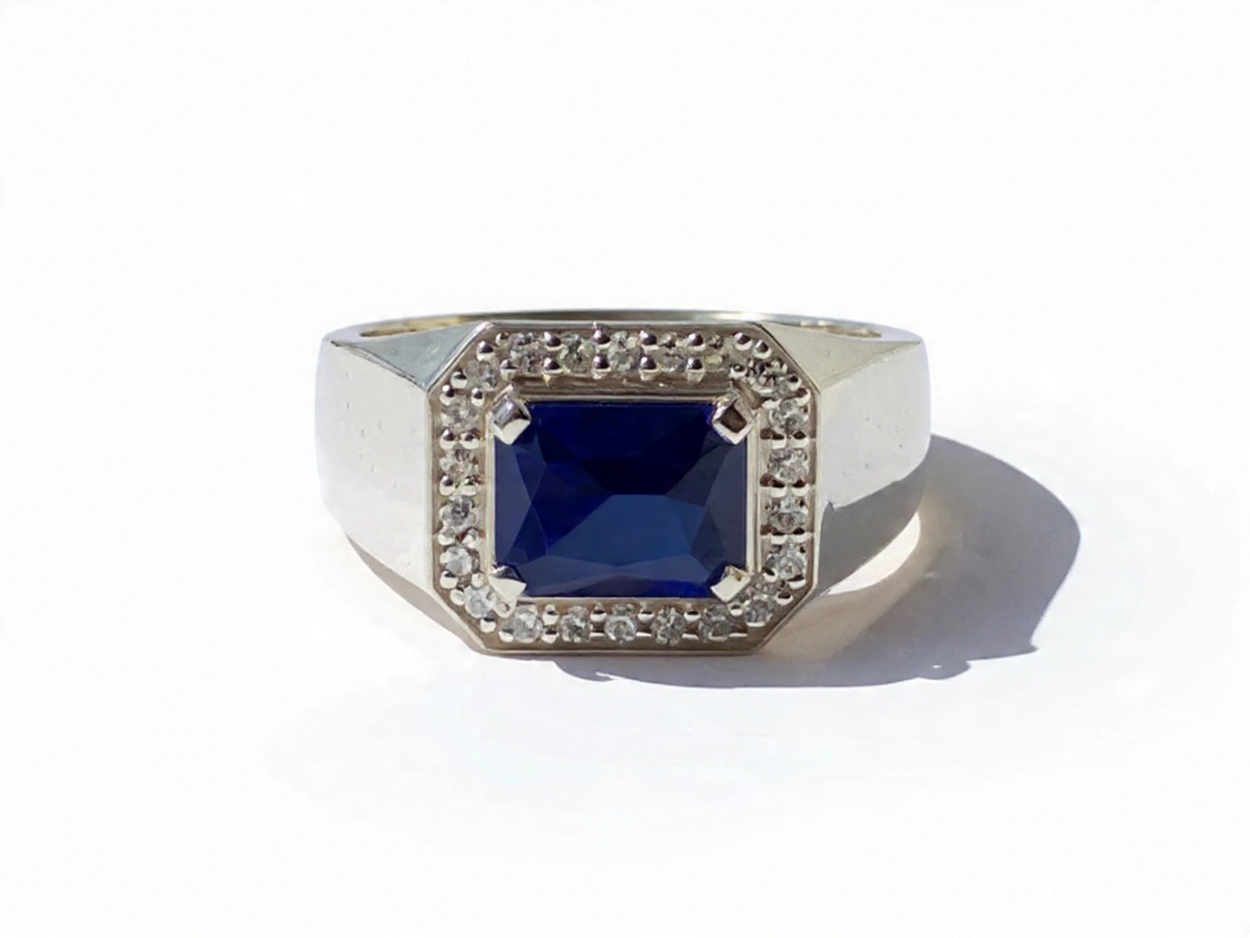 Blue Sapphire Sterling Silver Halo Ring - Image 1
