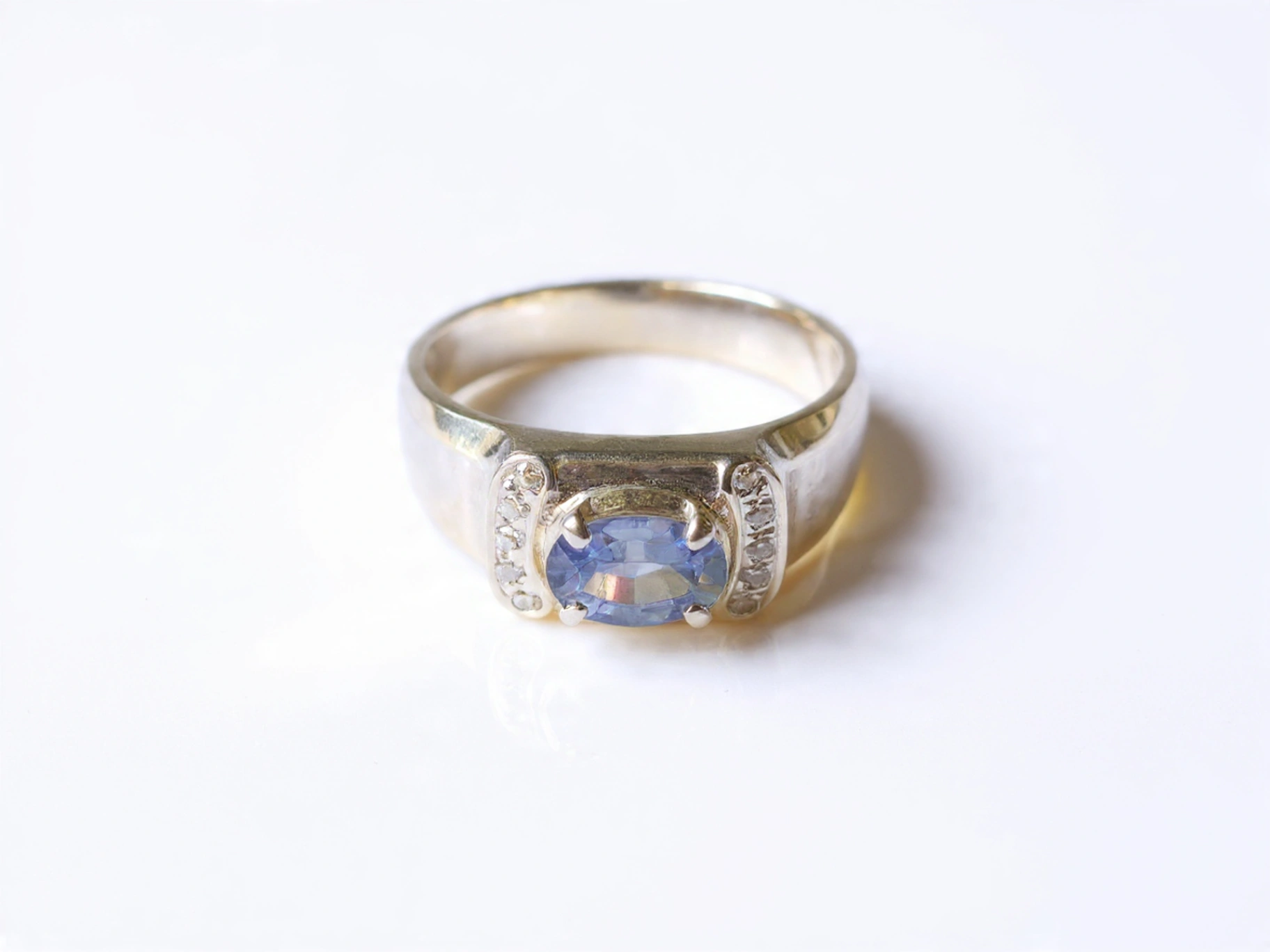 Blue Sapphire Sterling Silver Halo Ring - Image 1