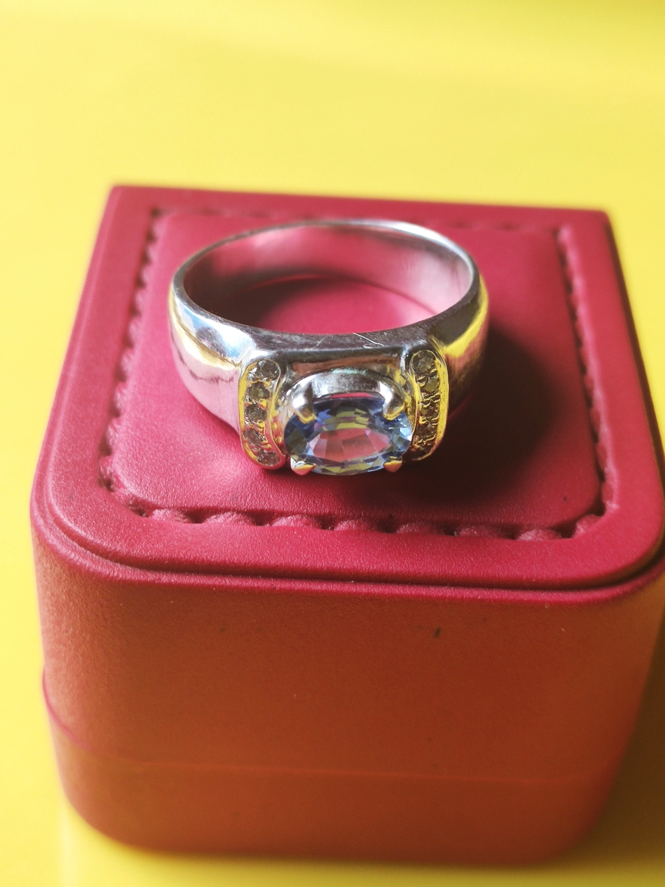 Blue Sapphire Sterling Silver Halo Ring thumbnail 5