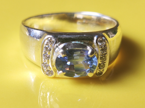 Blue Sapphire Sterling Silver Halo Ring thumbnail 6