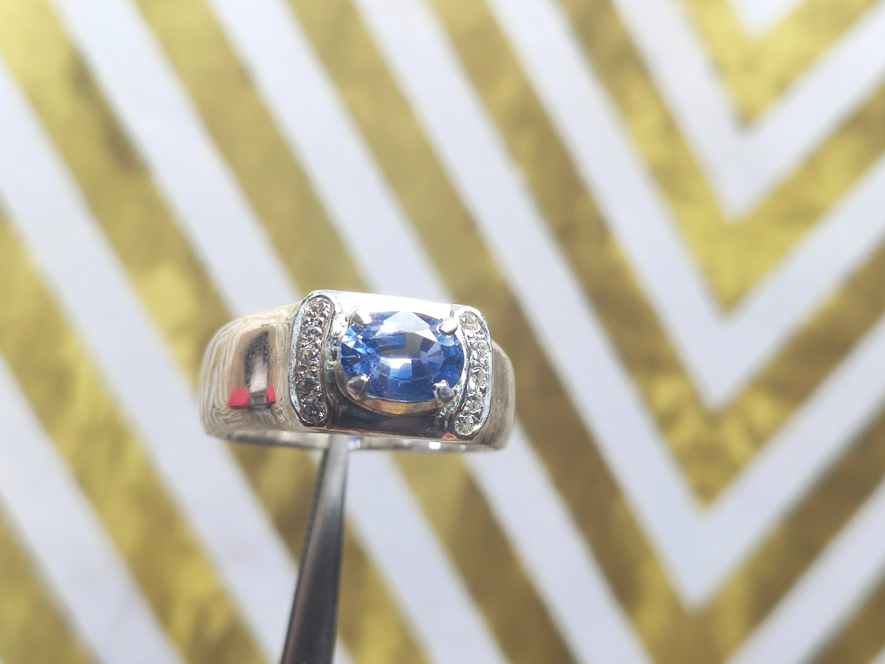 Blue Sapphire Sterling Silver Halo Ring thumbnail 7