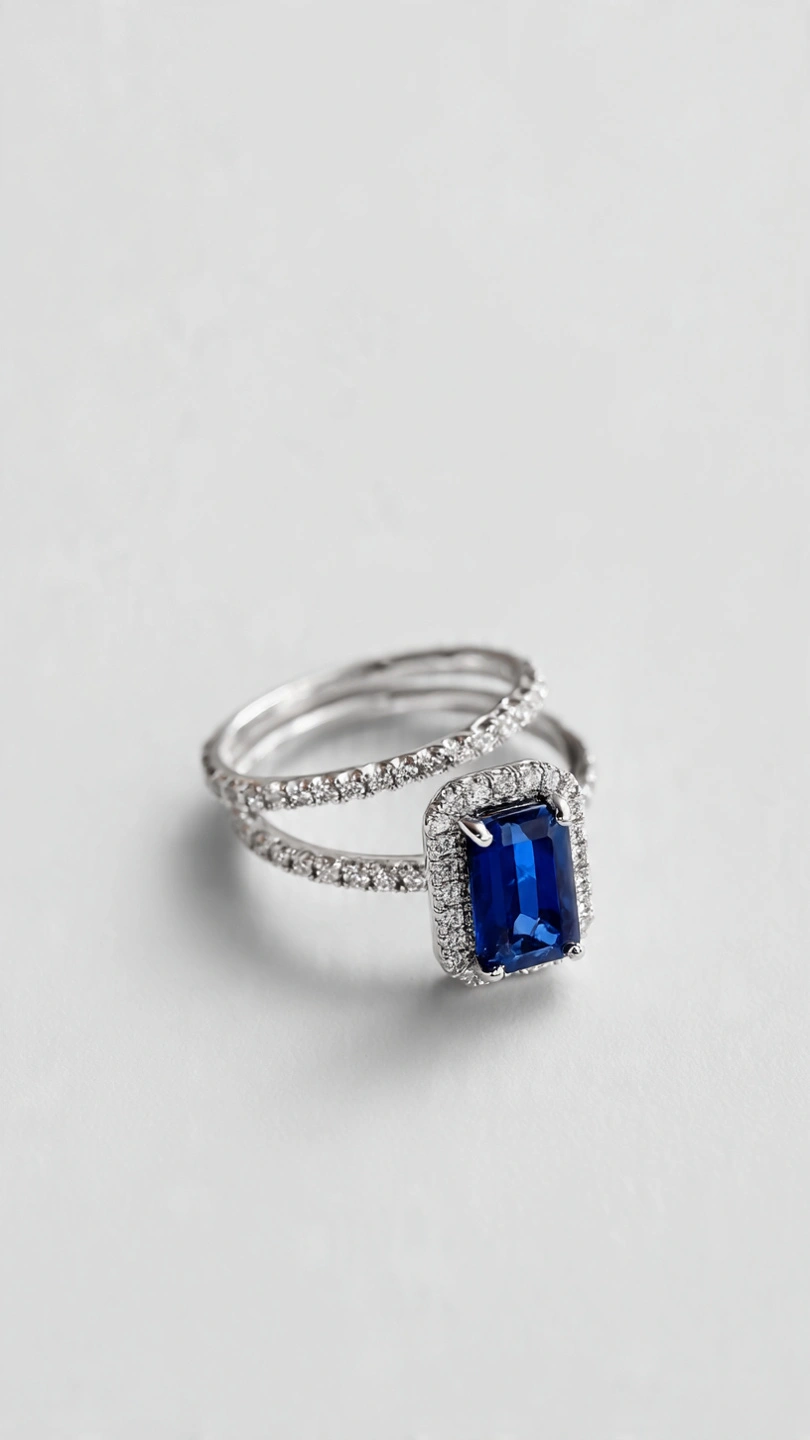 Blue Sapphire Sterling Silver Halo-Solitaire Ring and Cubic Zirconia Ring   - Image 1