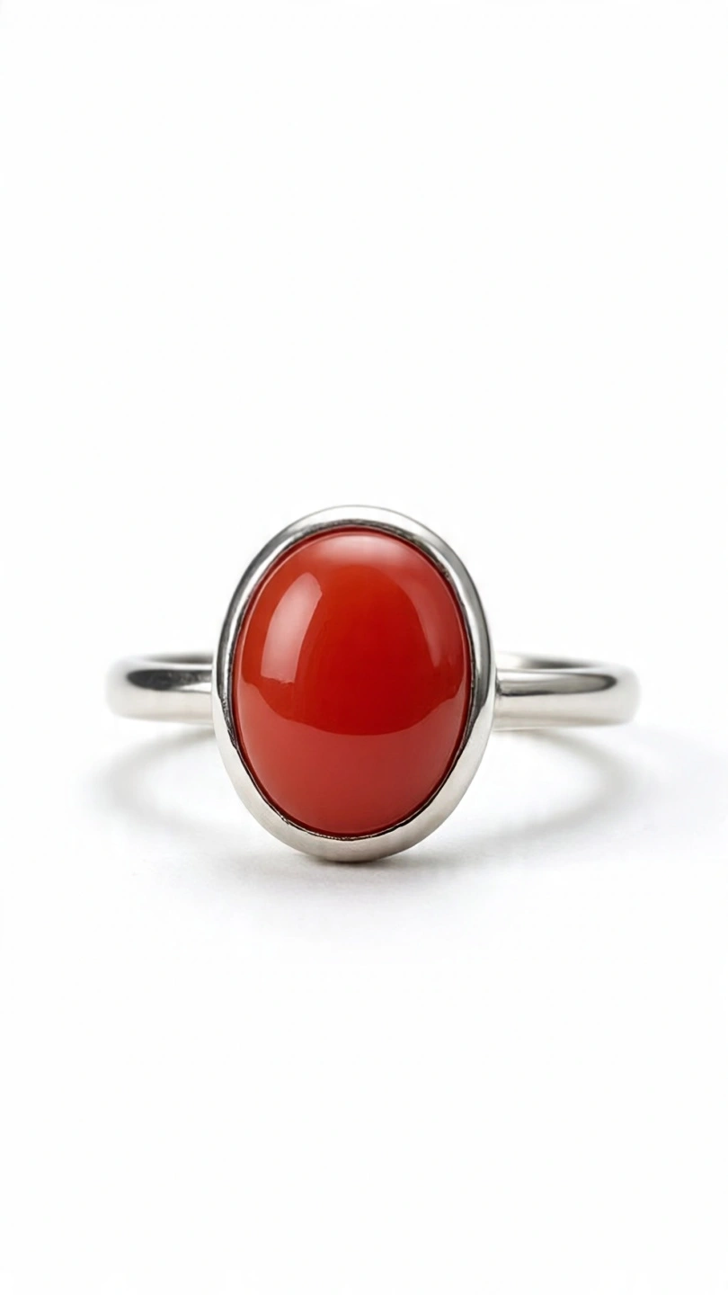 Italian Coral Sterling Silver Ring  - Image 1
