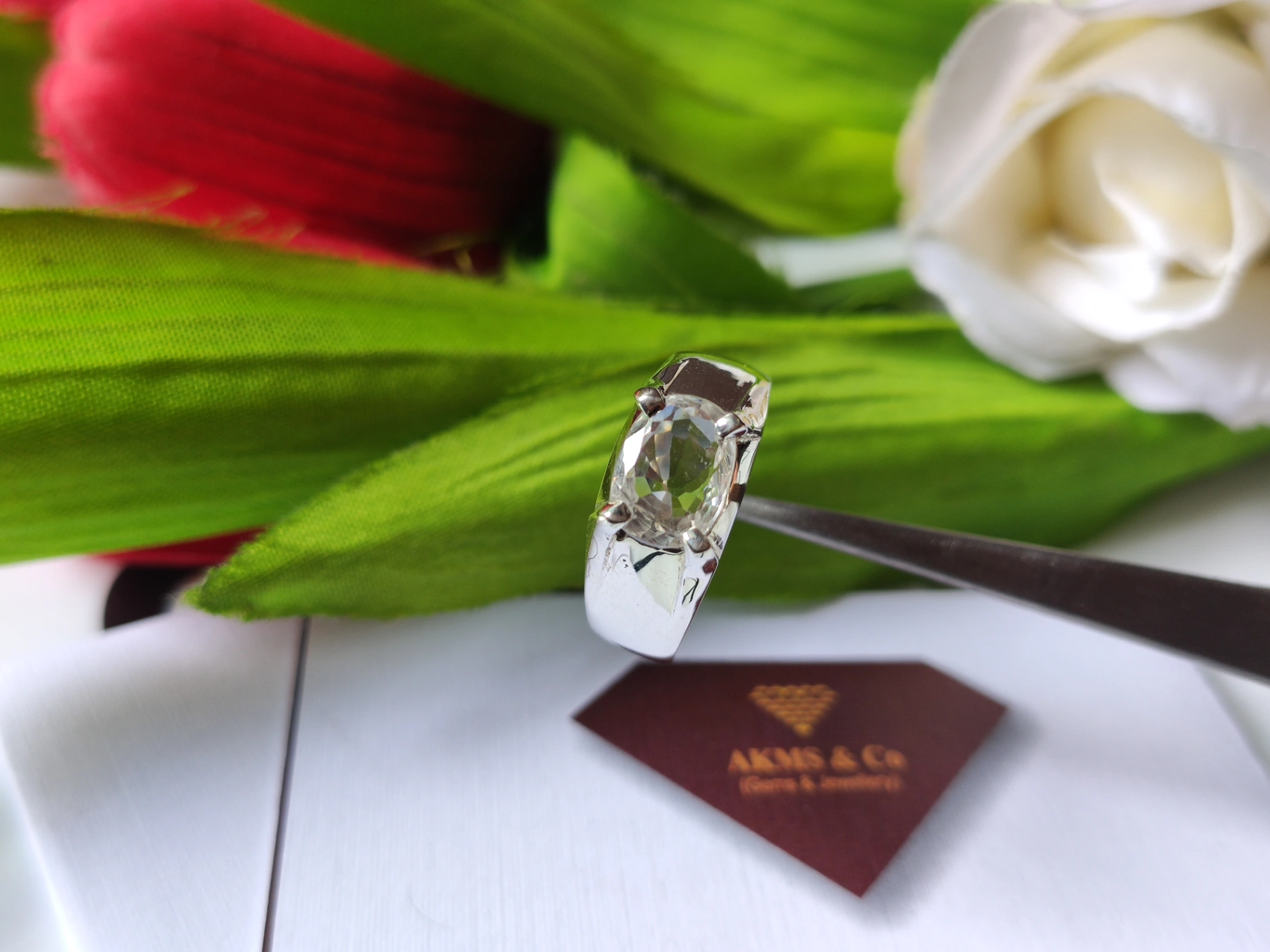 Natural White Zircon Sterling Silver Ring thumbnail 2