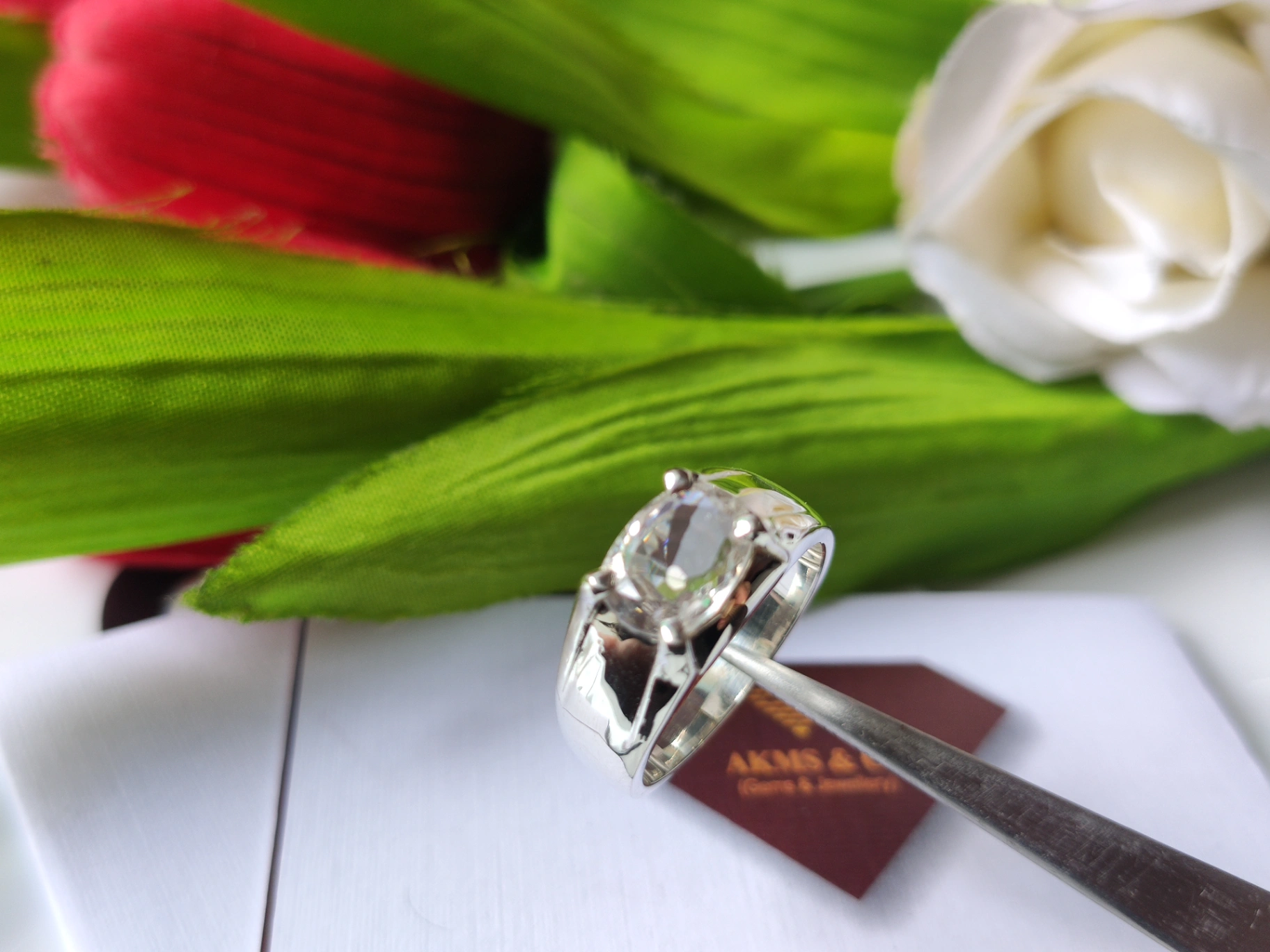 Natural White Zircon Sterling Silver Ring - Image 1