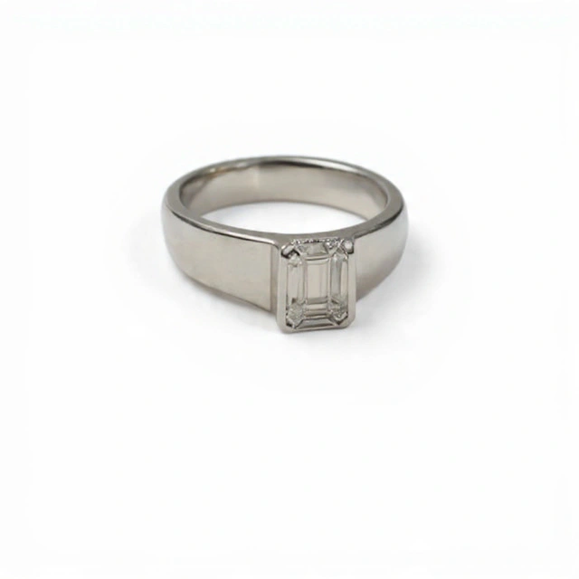 White Sapphire Octagon Mixed Cut Sterling Silver Ring  thumbnail 2