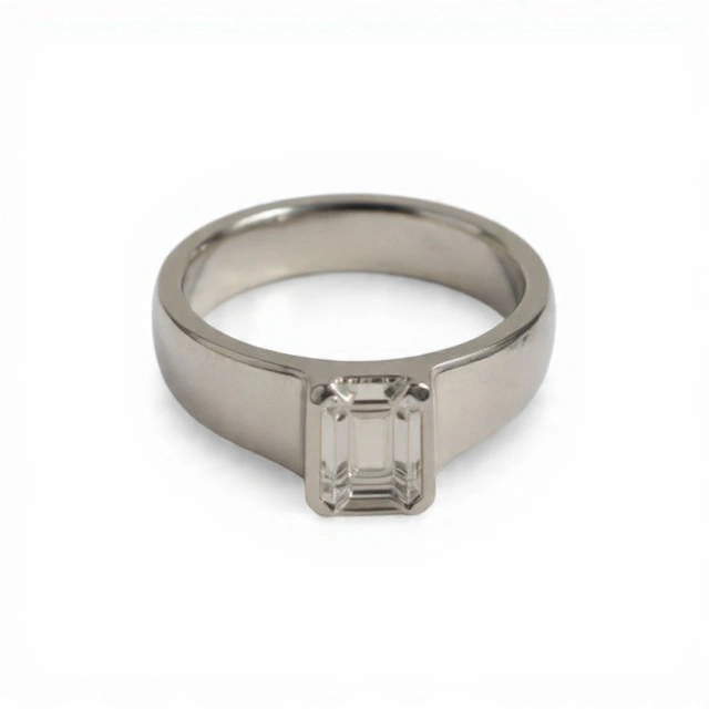 White Sapphire Octagon Mixed Cut Sterling Silver Ring  - Image 1