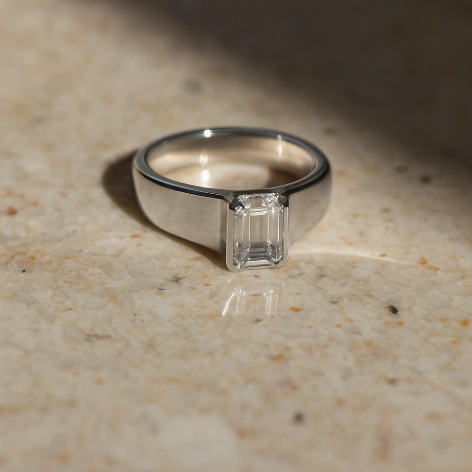 White Sapphire Octagon Mixed Cut Sterling Silver Ring  thumbnail 4
