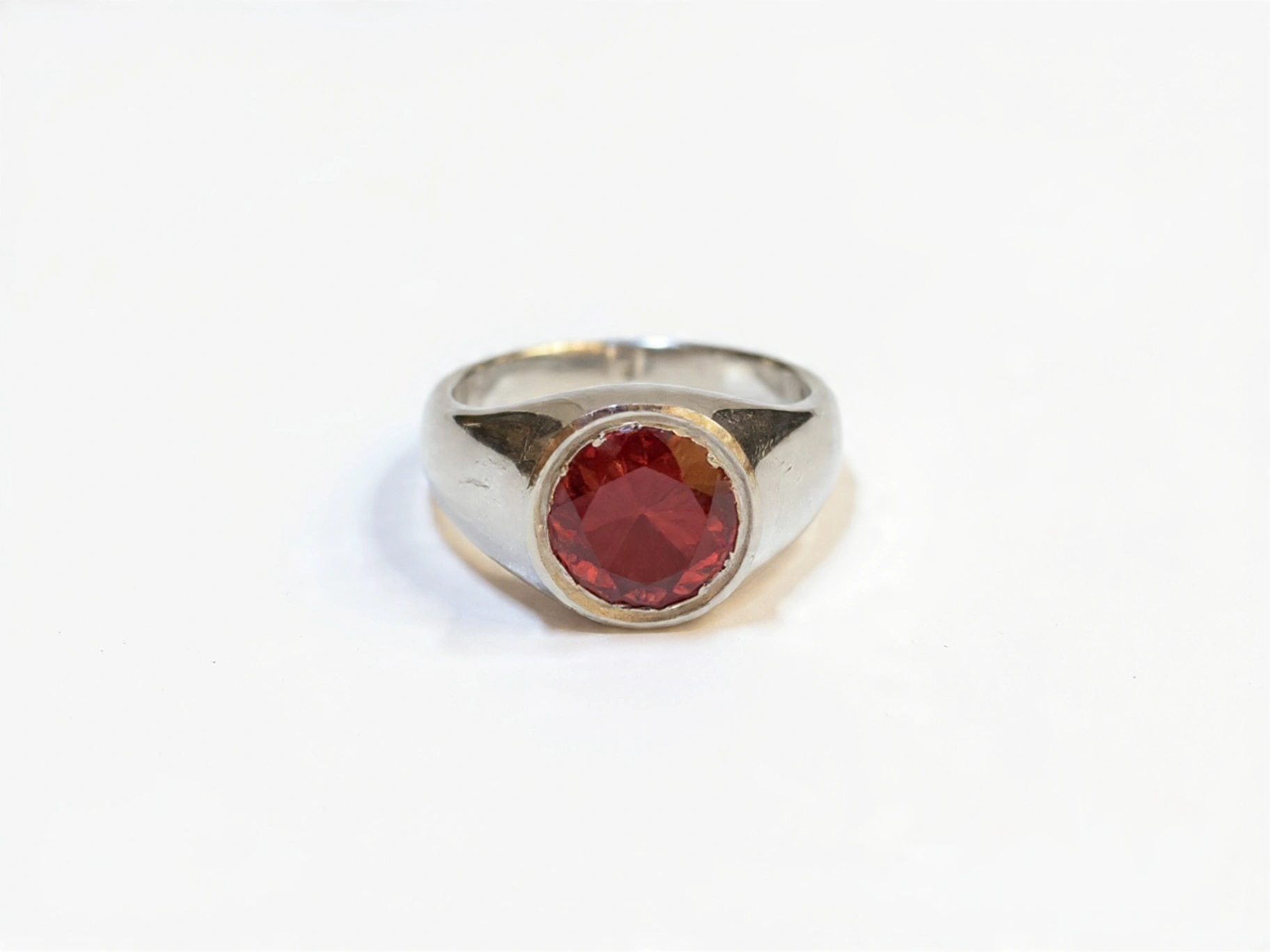 Garnet Bezel Sterling Silver Ring For Men thumbnail 2
