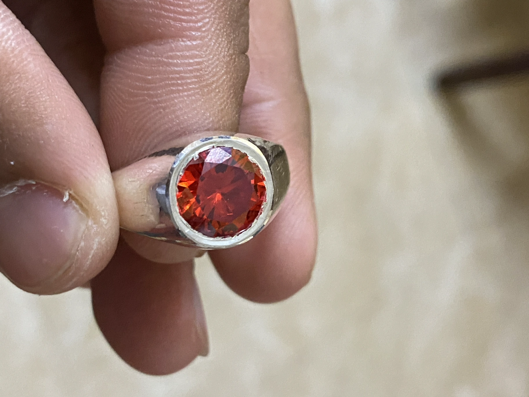 Garnet Bezel Sterling Silver Ring For Men - Image 1