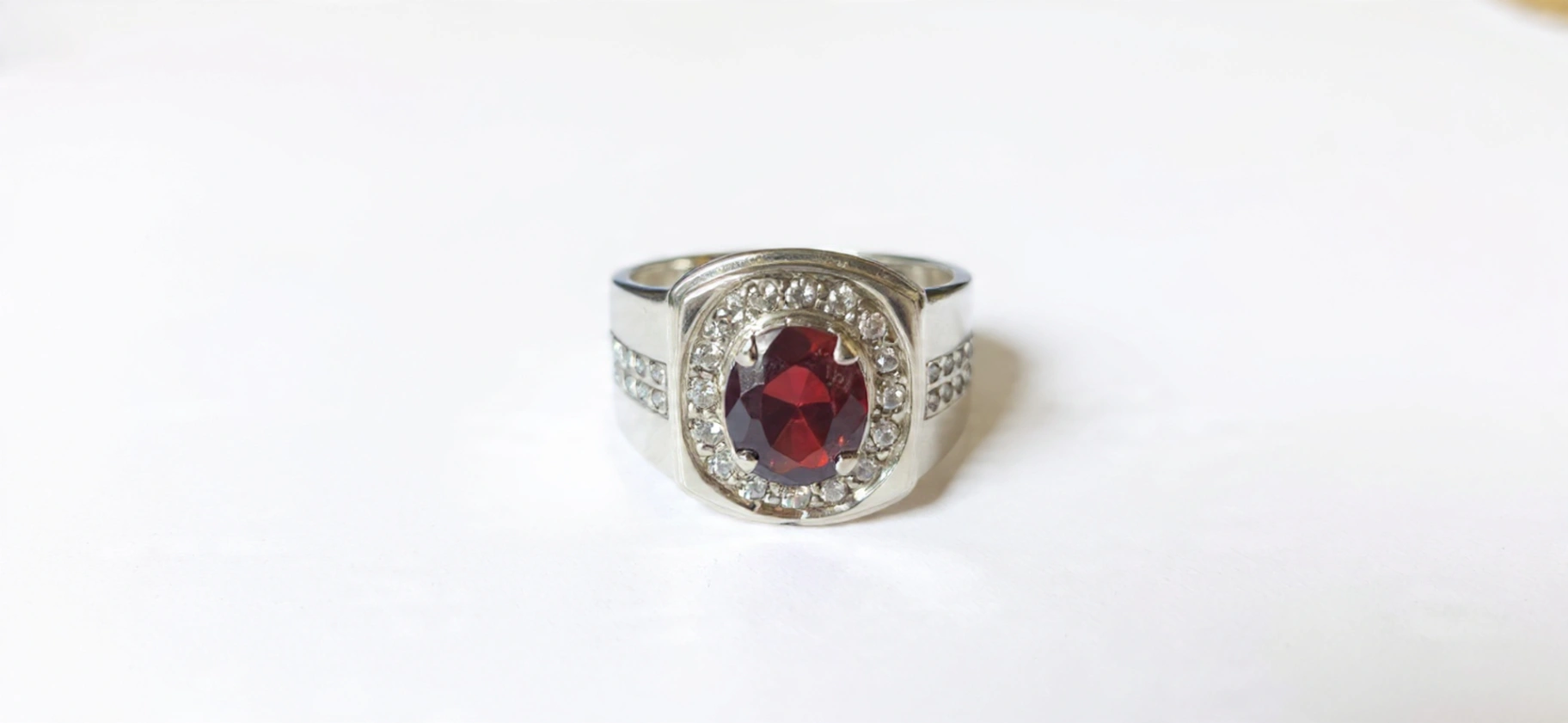 Garnet Halo Sterling Silver Ring - Image 1