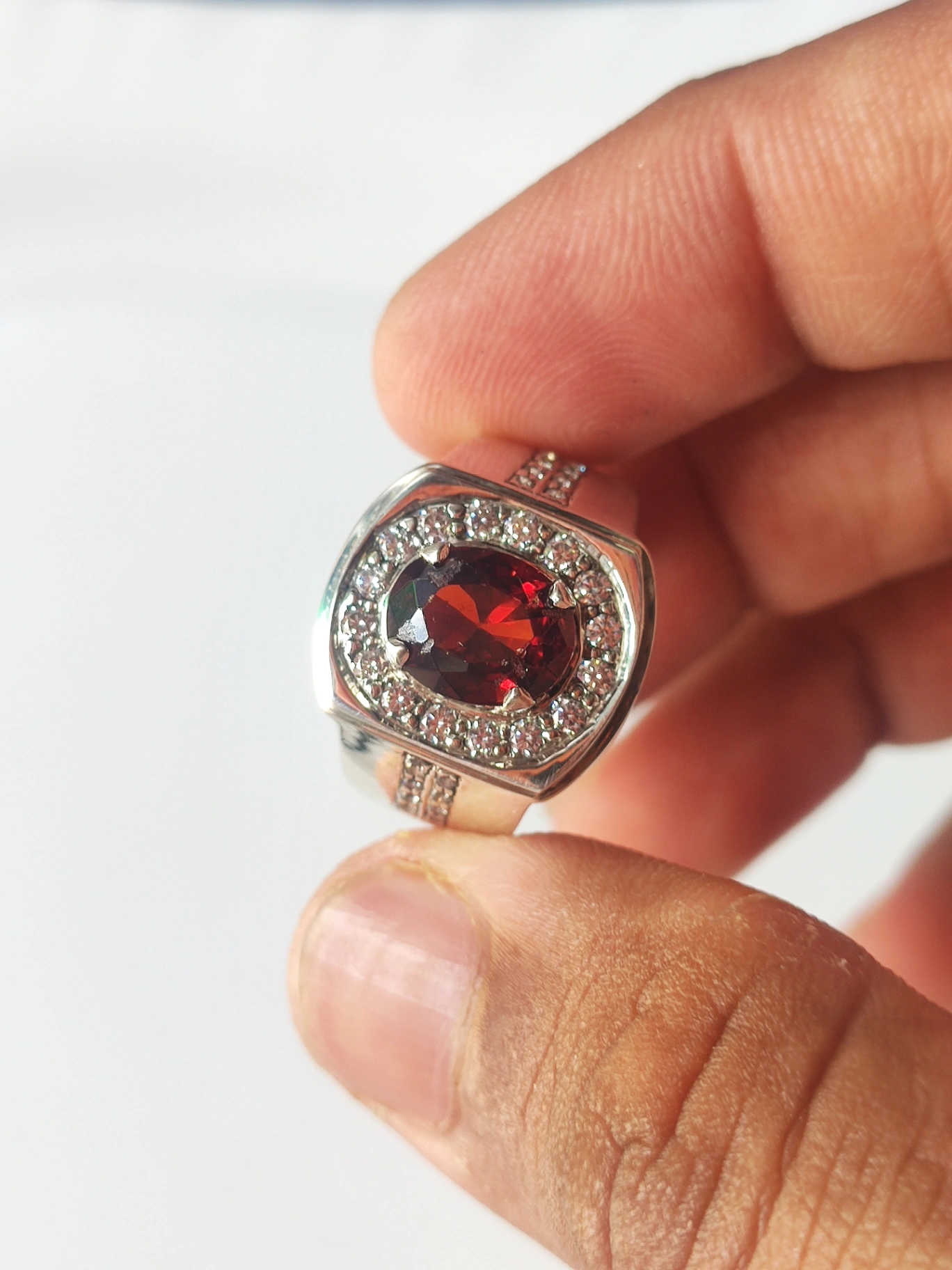 Garnet Halo Sterling Silver Ring thumbnail 2