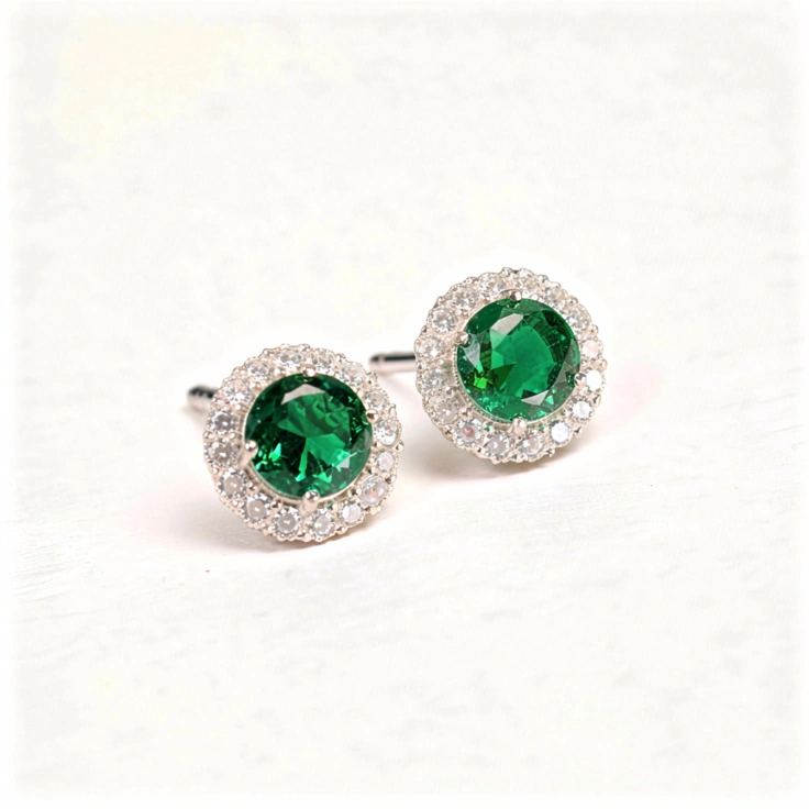 Emerald Sterling Silver Earring D1 - Image 1