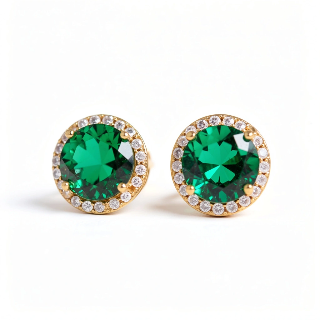Emerald Sterling Silver Earring D2 - Image 1