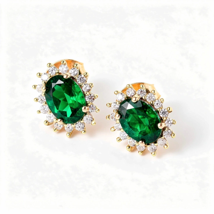 Emerald Sterling Silver Earring D3 - Image 1