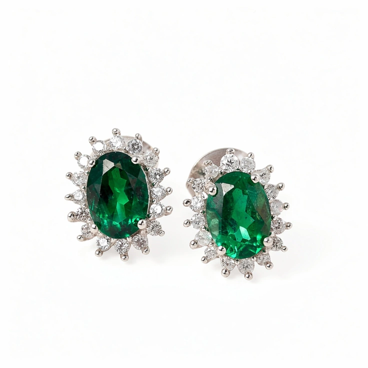 Emerald Sterling Silver Earring D3 thumbnail 2