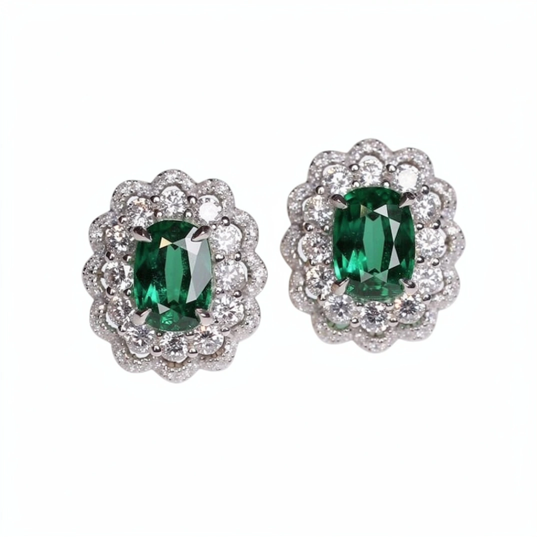 Emerald Sterling Silver Earring D6