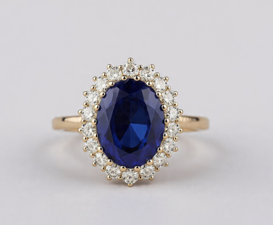 Blue Sapphire Sterling Silver Ring For Women D1