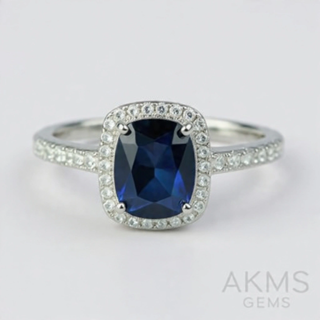 Blue Sapphire Sterling Silver Ring For Women D3