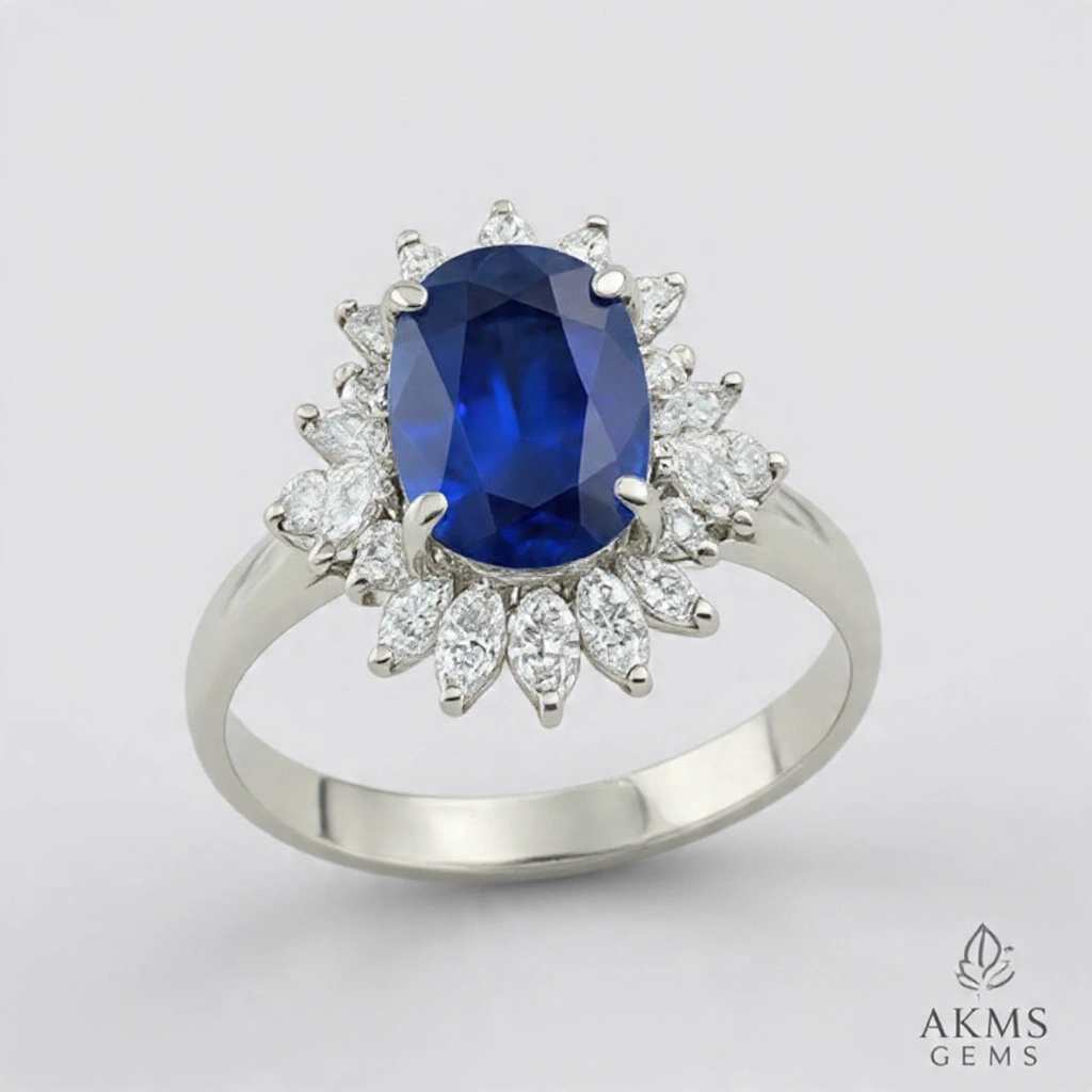 Blue Sapphire Sterling Silver Ring For Women D4